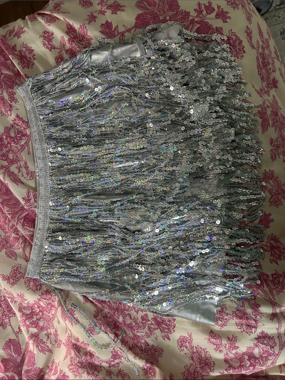 Silver Sequin Fringe Mini Skirt - Women